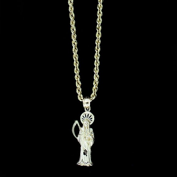 10K Real Gold Rope Chain and Santa Muerte Grim Reaper Pendant Set - Picture 2 of 9